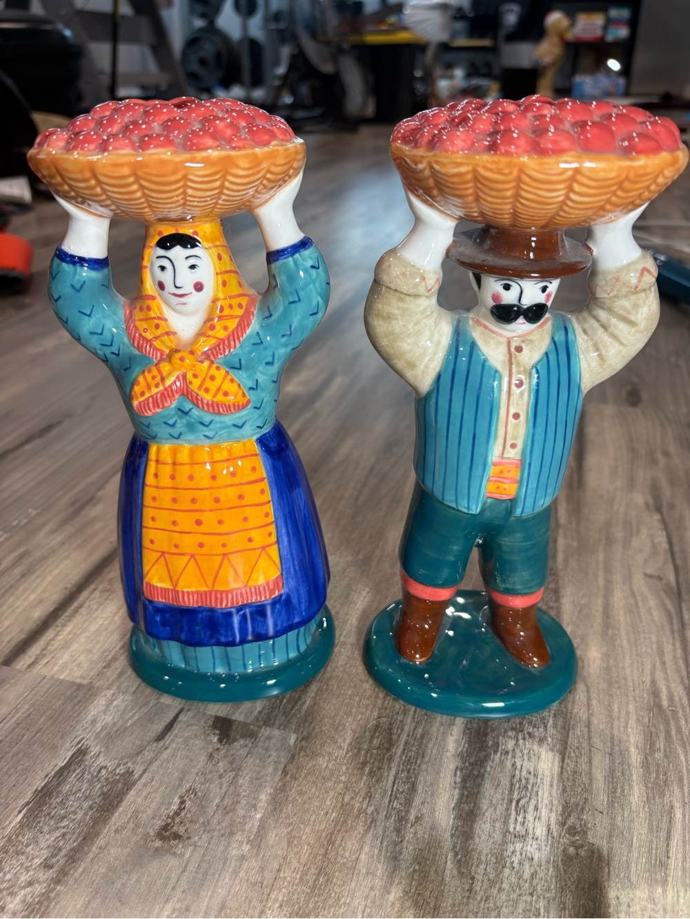 1993 Clay Art Man/ Woman Farmers Ceramic Candle Holders Large 9” Colorful